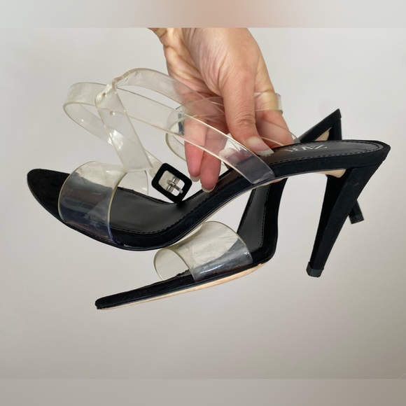 ZARA High Heels Clear Straps Black Sandals size 37 6.5 worn once comfy sexy - Picture 11 of 16